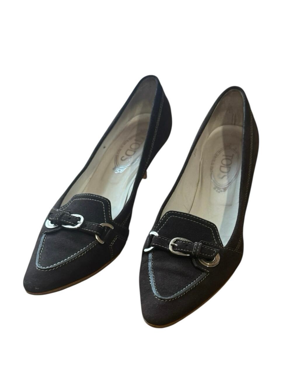 Tod’s Brown Suede Studded Heel Accent Pumps - 39.5